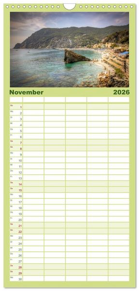 Produktbild: Familienplaner 2026 - Italienische Riviera Cinque Terre mit 5 Spalten (Wandkalender, 21 x 45 cm) CALVENDO