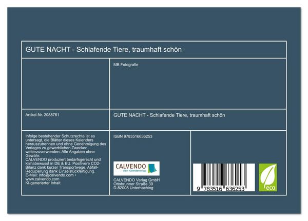 Produktbild: GUTE NACHT - Schlafende Tiere, traumhaft sch&ouml;n (Tischkalender 2026 DIN A5 quer), CALVENDO Monatskalender