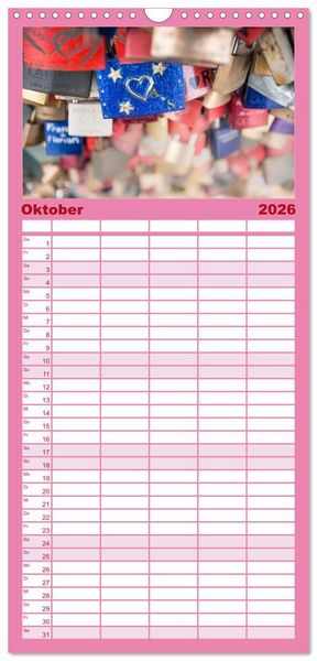 Produktbild: Familienplaner 2026 - Liebesschl&ouml;sser, Ich liebe Dich mit 5 Spalten (Wandkalender, 21 x 45 cm) CALVENDO