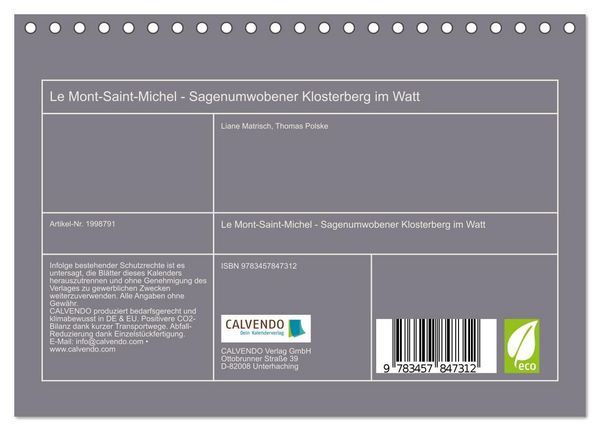 Produktbild: Le Mont-Saint-Michel - Sagenumwobener Klosterberg im Watt (Tischkalender 2026 DIN A5 quer), CALVENDO Monatskalender
