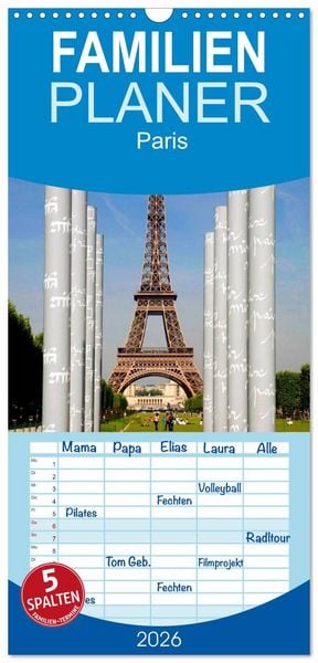 Produktbild: Familienplaner 2026 - Paris mit 5 Spalten (Wandkalender, 21 x 45 cm) CALVENDO