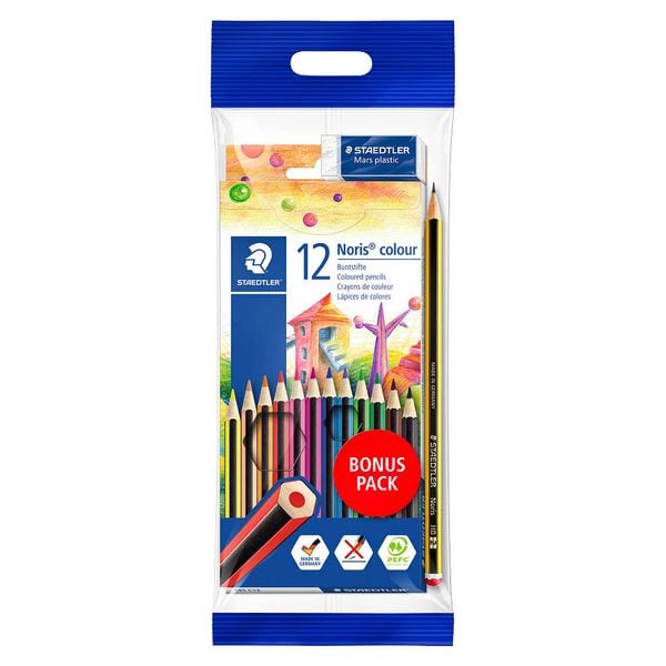 STAEDTLER Buntstifte Noris colour 185, 12 Buntstifte, 1 Bleistift, 1 Radierer