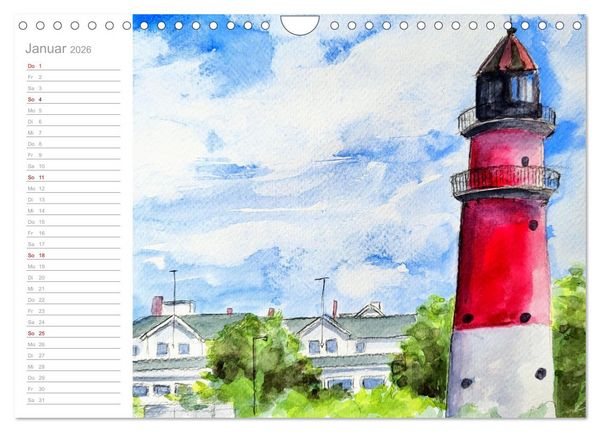 Produktbild: B&uuml;sum Aquarelle - Liebevolle Impressionen des beliebten Nordseebads (Wandkalender 2026 DIN A4 quer), CALVENDO Monatskalender