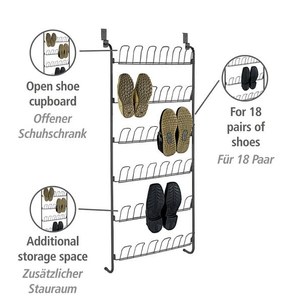 Produktbild: T&uuml;rregal f&uuml;r Schuhe Schwarz, f&uuml;r 18 Paar