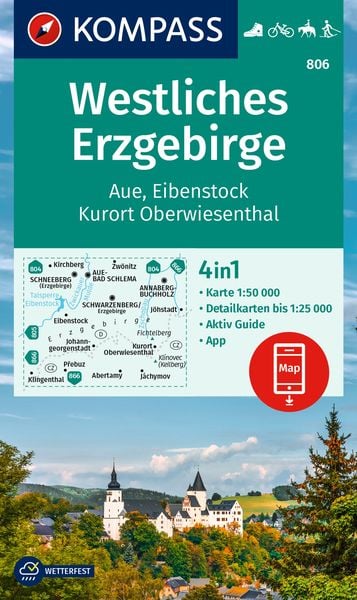 KOMPASS Wanderkarte 806 Westliches Erzgebirge, Aue, Eibenstock, Kurort Oberwiesenthal 1:50.000