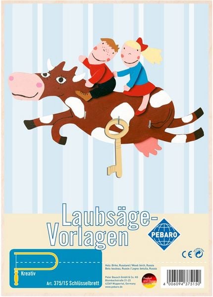 PEBARO 375/1S - Laubsägevorlage Schlüsselbrett Kuh, 1 Platte, Größe DIN A4