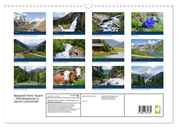 Produktbild: Bergwelt Hohe Tauern - Wandergenuss in alpiner Landschaft (Wandkalender 2026 DIN A3 quer), CALVENDO Monatskalender