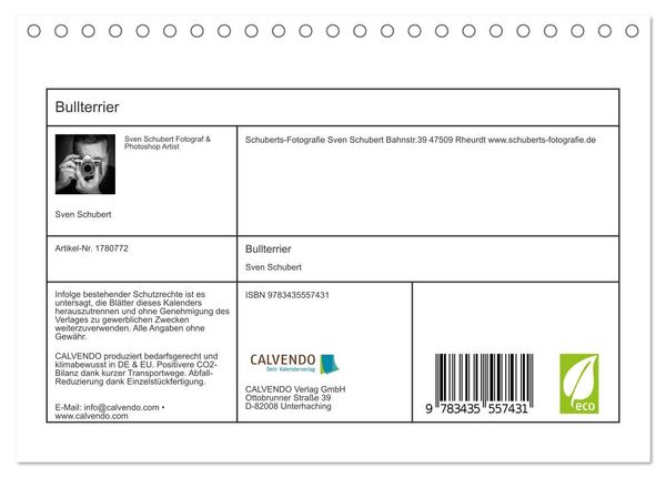 Produktbild: Bullterrier (Tischkalender 2025 DIN A5 quer), CALVENDO Monatskalender