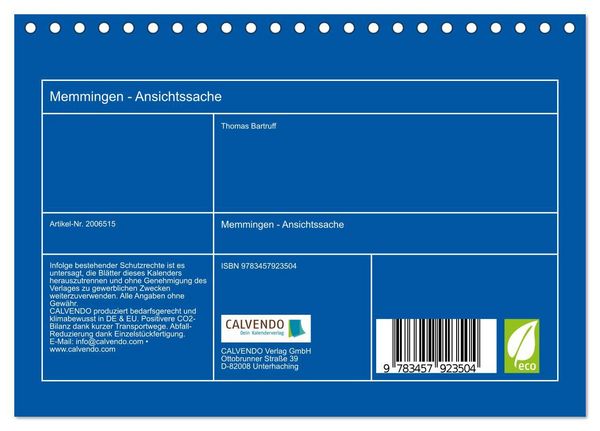 Produktbild: Memmingen - Ansichtssache (Tischkalender 2026 DIN A5 quer), CALVENDO Monatskalender