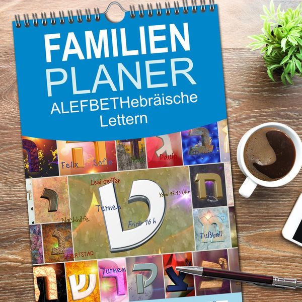 Produktbild: Familienplaner 2026 - Alefbet Hebr&auml;ische Lettern mit 5 Spalten (Wandkalender, 21 x 45 cm) CALVENDO