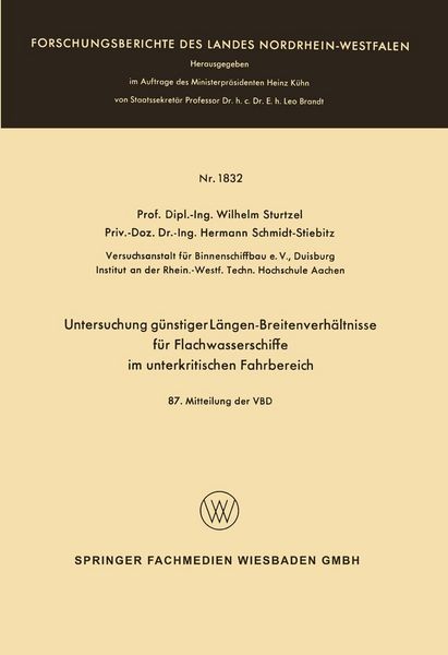 Produktbild: Untersuchung g&uuml;nstiger L&auml;ngen-Breitenverh&auml;ltnisse f&uuml;r Flachwasserschiffe im unterkritischen Fahrbereich