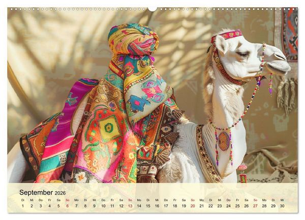 Produktbild: Modische Kamele in der W&uuml;ste. Extravagante Highlights (hochwertiger Premium Wandkalender 2026 DIN A2 quer), Kunstdruck in Hochglanz