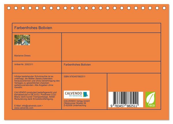 Produktbild: Farbenfrohes Bolivien (Tischkalender 2026 DIN A5 quer), CALVENDO Monatskalender