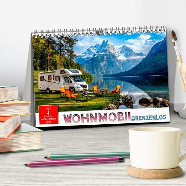 Produktbild: Wohnmobil grenzenlos (Tischkalender 2026 DIN A5 quer), CALVENDO Monatskalender