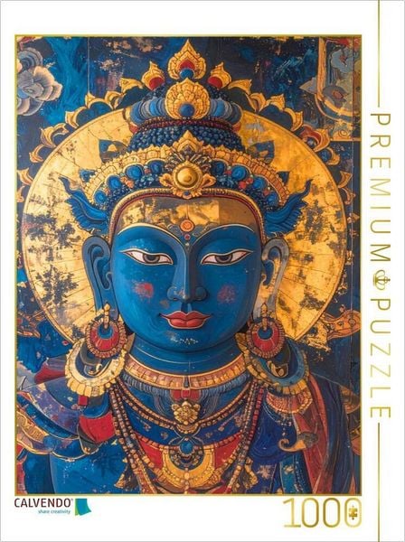 CALVENDO Puzzle Buddha in Blau und Gold | 1000 Teile Lege-Größe 64x48cm Foto-Puzzle für glückliche Stunden