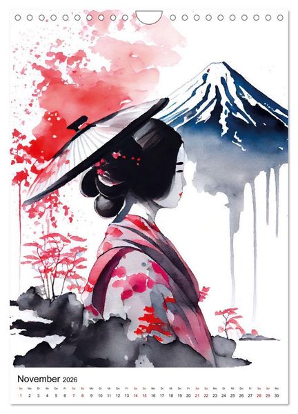 Produktbild: Geisha Aquarelle - Japanische Kulturdamen, Landschaft und Sakura (Wandkalender 2026 DIN A4 hoch), CALVENDO Monatskalender