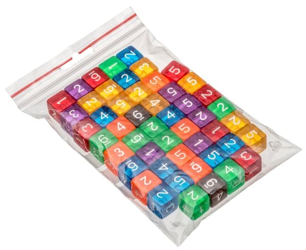 Produktbild: W&uuml;rfel, 6 seitig, transparent, 50er Beutel