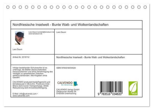 Produktbild: Nordfriesische Inselwelt - Bunte Watt- und Wolkenlandschaften (Tischkalender 2026 DIN A5 quer), CALVENDO Monatskalender