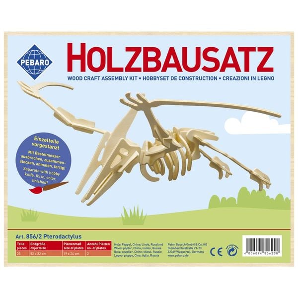 Produktbild: PEBARO 856/2 - Holzbausatz Dinosaurier Pterodactylus, 23 Teile, Holzkonstruktion zum Zusammenstecken
