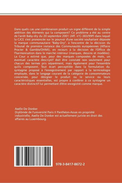 Produktbild: L'appre&iquest;ciation du caracte&iquest;re descriptif de la marque communautaire