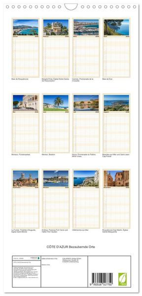 Produktbild: Familienplaner 2026 - C&Ocirc;TE D&rsquo;AZUR Bezaubernde Orte mit 5 Spalten (Wandkalender, 21 x 45 cm) CALVENDO