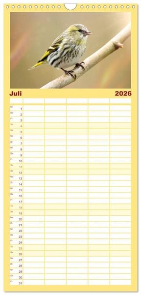 Produktbild: Familienplaner 2026 - Erlenzeisige mit 5 Spalten (Wandkalender, 21 x 45 cm) CALVENDO