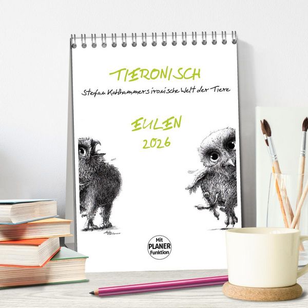 Produktbild: Tieronisch Eulen (Tischkalender 2026 DIN A5 hoch), CALVENDO Monatskalender
