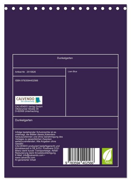 Produktbild: Dunkelgarten (Tischkalender 2027 DIN A5 hoch), CALVENDO Monatskalender