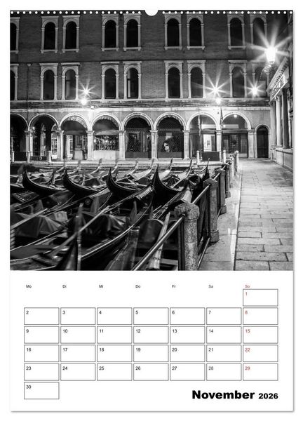 Produktbild: MONOCHROMES VENEDIG Klassische Momente (hochwertiger Premium Wandkalender 2026 DIN A2 hoch), Kunstdruck in Hochglanz