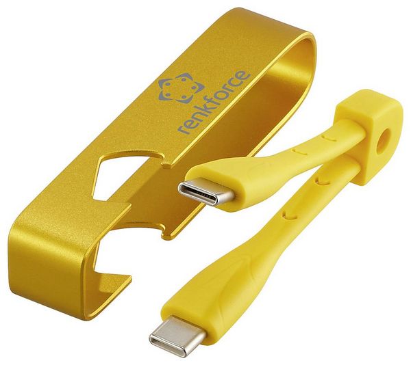 Produktbild: Renkforce USB-Kabel USB 2.0 USB-C&reg; Stecker 0.15 m Gelb Schl&uuml;sselanh&auml;nger, Flaschen&ouml;ffner RF-6721082