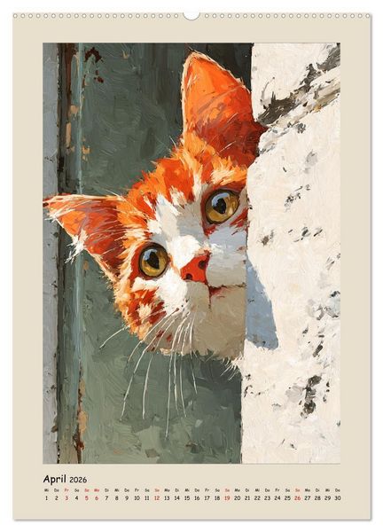 Produktbild: Katzen. Momente feliner Poesie in &Ouml;loptik (Wandkalender 2026 DIN A2 hoch), CALVENDO Monatskalender