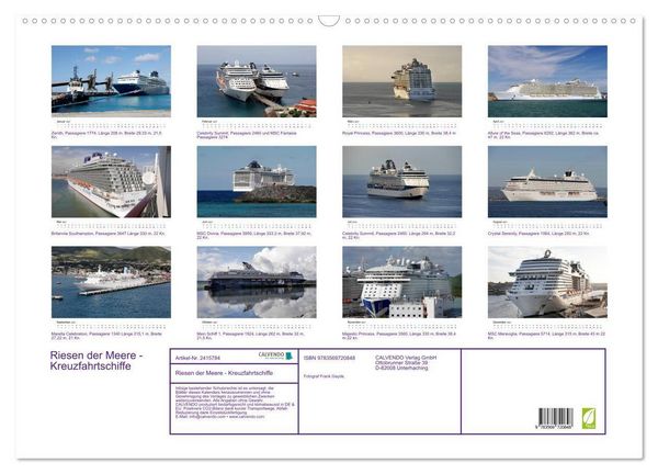 Produktbild: Riesen der Meere - Kreuzfahrtschiffe (Wandkalender 2027 DIN A2 quer), CALVENDO Monatskalender