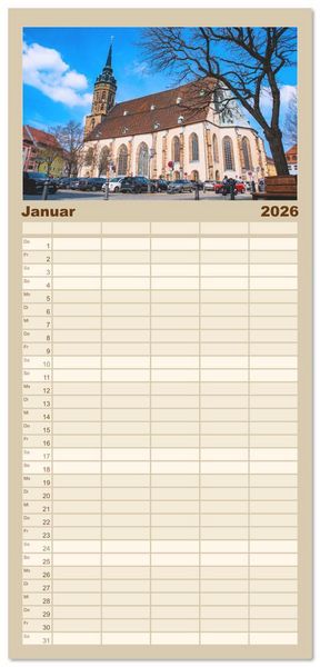 Produktbild: Familienplaner 2026 - Bautzen neu erleben - Monat f&uuml;r Monat urban eingefangen mit 5 Spalten (Wandkalender, 21 x 45 cm) CALVENDO