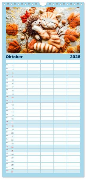Produktbild: Familienplaner 2026 - Filzige Katzenfreunde - Ein Jahr voller niedlicher KI-Filzkunst mit 5 Spalten (Wandkalender, 21 x 45 cm) CALVENDO