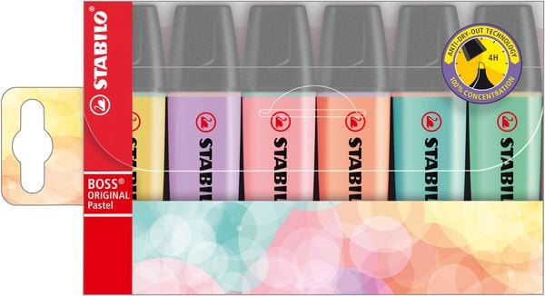 Produktbild: STABILO Textmarker - BOSS ORIGINAL Pastel - 6er Pack: Gelb, Pfirsich, Rouge, Lila, Minzgr&uuml;n, T&uuml;rkis