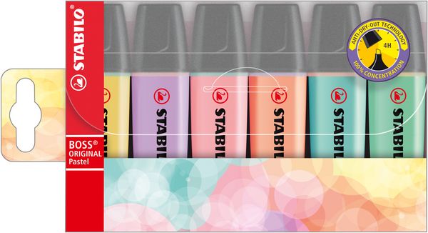Produktbild: STABILO Textmarker - BOSS ORIGINAL Pastel - 6er Pack: Gelb, Pfirsich, Rouge, Lila, Minzgr&uuml;n, T&uuml;rkis