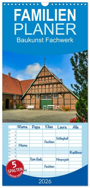 Produktbild: Familienplaner 2026 - Baukunst Fachwerk mit 5 Spalten (Wandkalender, 21 x 45 cm) CALVENDO
