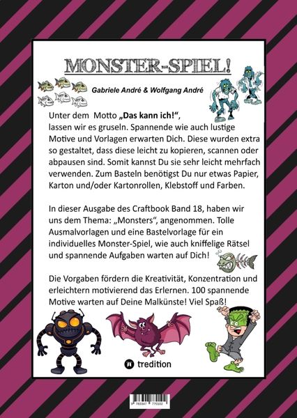 Produktbild: CRAFTBOOK - 100 MONSTER - LUSTIGE SPANNENDE GRUSELIGE VORLAGEN - MALEN - BASTELN - MONSTER - PARTY - SPIEL - R&Auml;TSEL