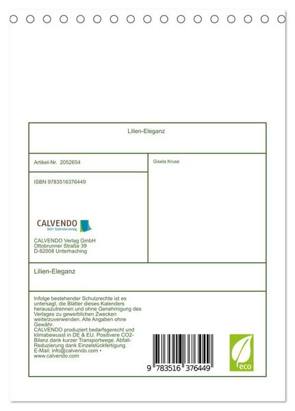 Produktbild: Lilien-Eleganz (Tischkalender 2026 DIN A5 hoch), CALVENDO Monatskalender
