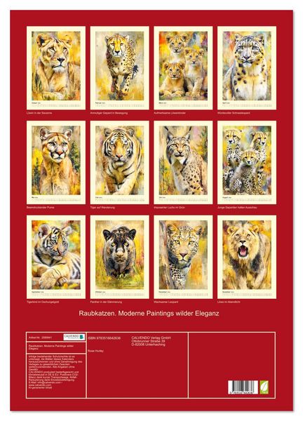 Produktbild: Raubkatzen. Moderne Paintings wilder Eleganz (Wandkalender 2026 DIN A2 hoch), CALVENDO Monatskalender
