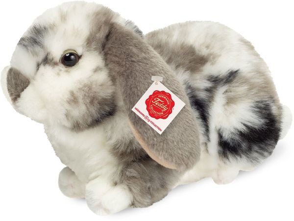Produktbild: Teddy Hermann 937333 - Widderkaninchen sitzend grau-wei&szlig; gescheckt, Pl&uuml;schtier, 23 cm