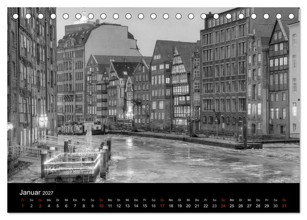 Produktbild: Hamburg monochrome Impressionen (Tischkalender 2027 DIN A5 quer), CALVENDO Monatskalender