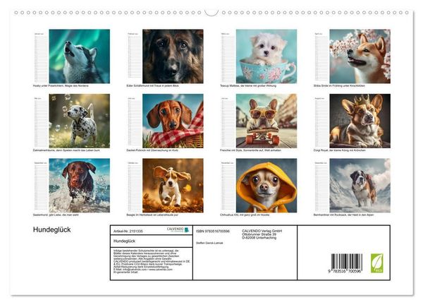 Produktbild: Hundegl&uuml;ck (hochwertiger Premium Wandkalender 2026 DIN A2 quer), Kunstdruck in Hochglanz