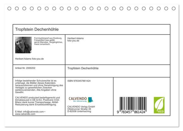 Produktbild: Tropfstein Dechenh&ouml;hle (Tischkalender 2026 DIN A5 quer), CALVENDO Monatskalender
