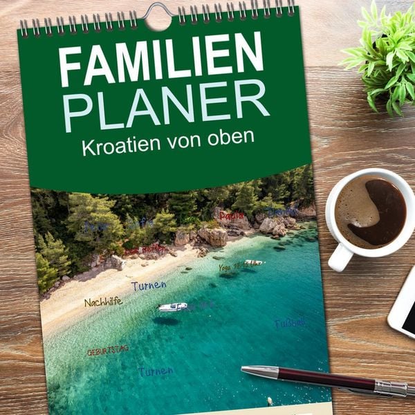 Produktbild: Familienplaner 2026 - Kroatien von oben mit 5 Spalten (Wandkalender, 21 x 45 cm) CALVENDO