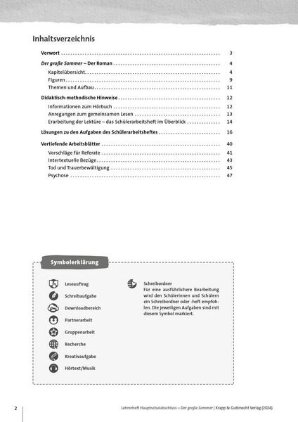 Produktbild: Der gro&szlig;e Sommer &ndash; Ewald Arenz &ndash; Lehrerheft &ndash; Hauptschule