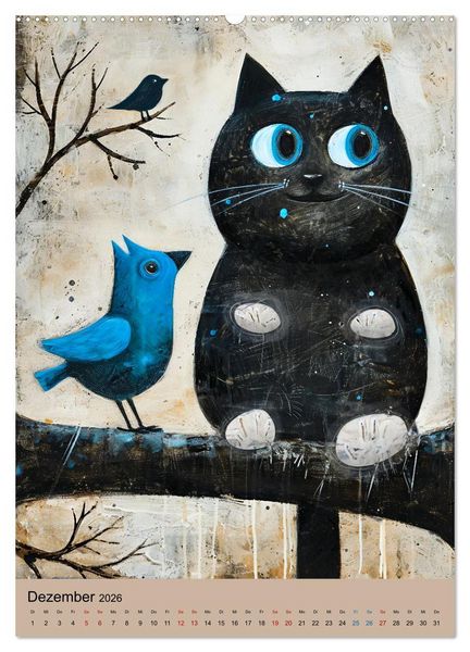 Produktbild: Lustige Katzen-Karikaturen - Minimalistischer Spa&szlig; mit Maus, Vogel und Co (hochwertiger Premium Wandkalender 2026 DIN A2 hoch), Kunstdruck in Hochglanz