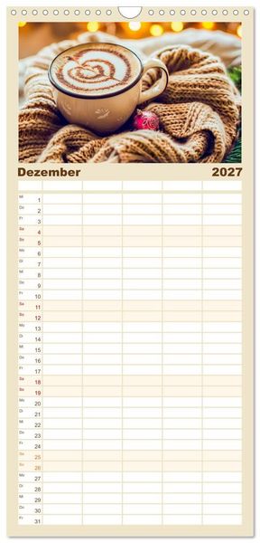 Produktbild: Familienplaner 2027 - Cappuccino, Latte und mehr - Der gro&szlig;e Kaffeekalender mit 5 Spalten (Wandkalender, 21 x 45 cm) CALVENDO