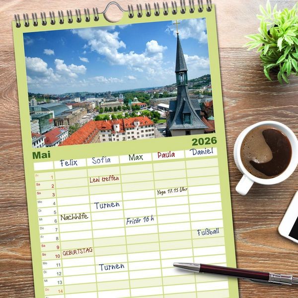Produktbild: Familienplaner 2026 - stadtansichten stuttgart mit 5 Spalten (Wandkalender, 21 x 45 cm) CALVENDO