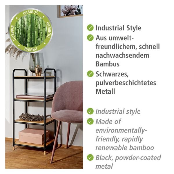 Produktbild: Regal Mod. Loft aus Bambus mit 4 Etagen, Badezimmerregal, Wohnregal